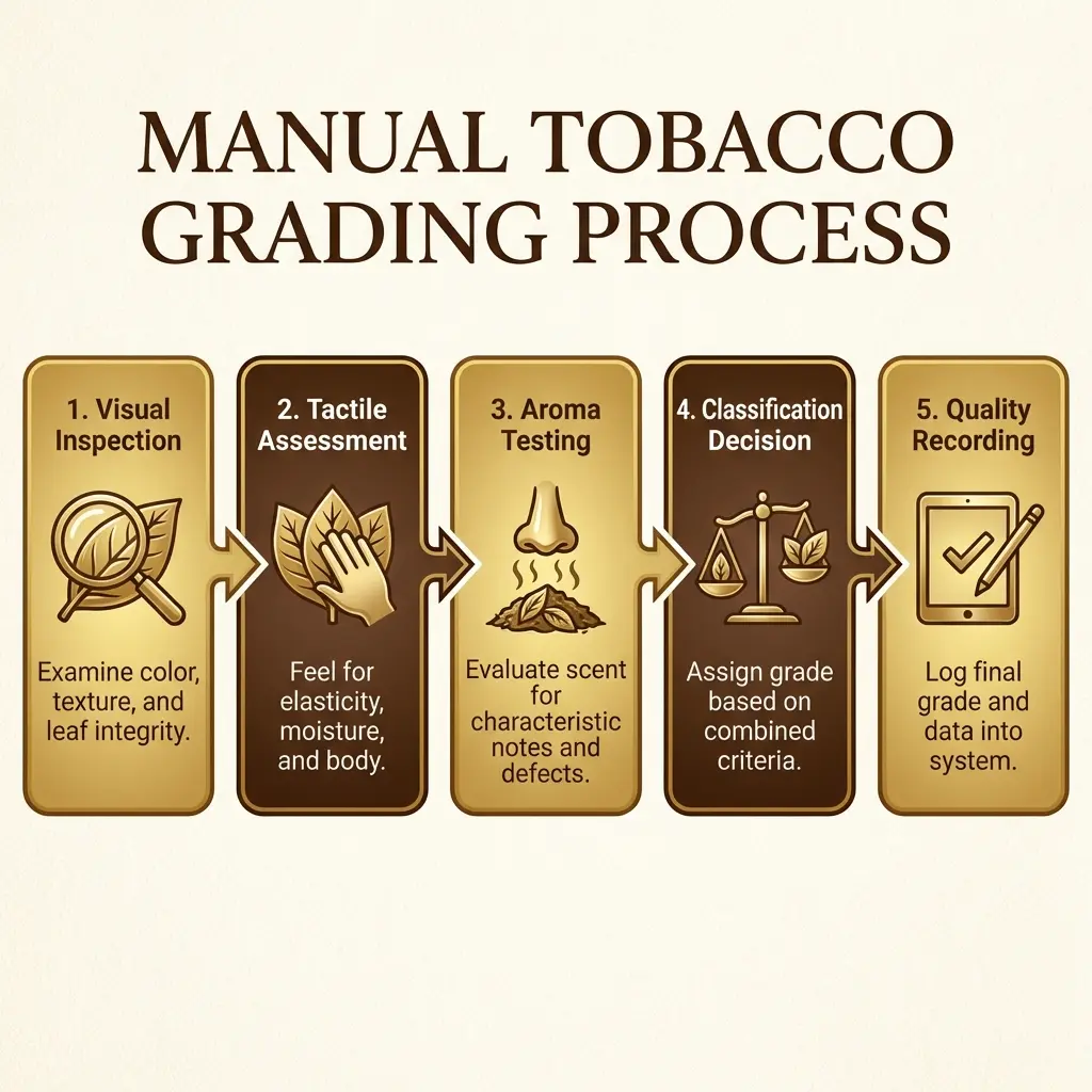 Flowchart showing manual tobacco grading process steps