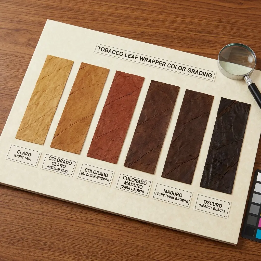 Tobacco leaf color grading chart from Claro to Oscuro